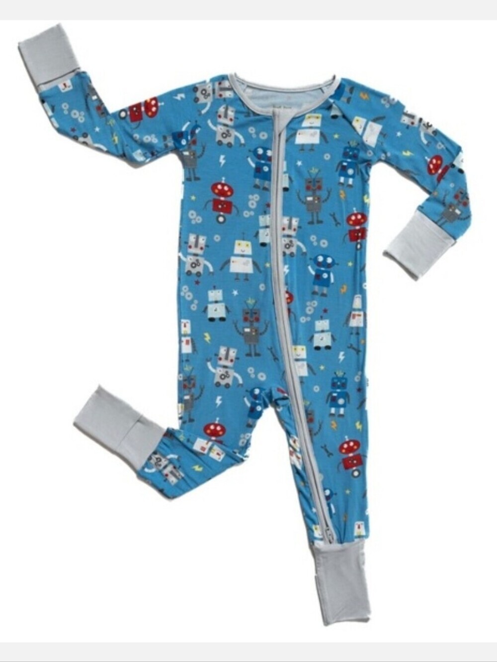 Little Sleepies Robot Party Blue Bamboo Zippy Pajamas - Discontinued Print